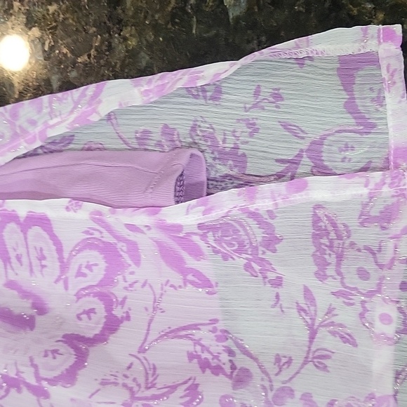 Susan Graver Sheer Boho Tunic, Tank Top Lavender, White and Silver Sparkles XS - Picture 4 of 8